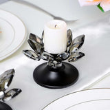 2 PCS Black Crystal Flower Tea Light Holder, Glass Tealight Candlestick with Metal Base, Votive Candle for Table Centerpiece, Wedding/Parties Decor, Nice Gift