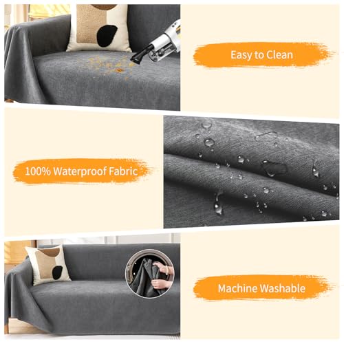 Deep Dream Cat-Scratch Resistant Couch Cover, Waterproof Sofa Cover for 3 Cushion Couch Washable, Pet Friendly Couch Protectors Anti Slip Thickened Love Seat Slipcovers for Pets, 71" x 118", Dark Grey