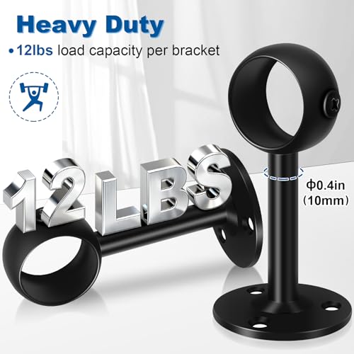 TOKPLNU Curtain Rod Brackets, Ceiling Heavy Duty Holders, Black 4 Pack Hooks Hangers for 1 1/4-Inch Drape Poles