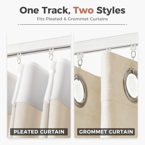 ChadMade Aluminum Ceiling Curtain Track Set with Hooks, 9ft - 12ft Adjustable Length Ceiling/Wall Mount Curtain Rail System For Grommet/Pleated Drape, Sliding Door Track, White