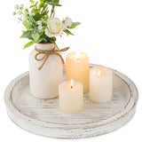 Hanobe Round Wood Candle Holder Trays for Coffee Table, Rustic White Finish
