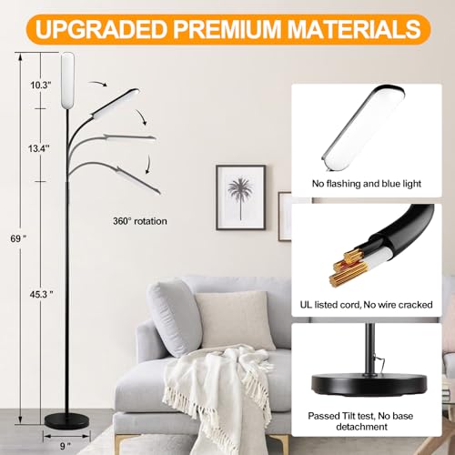 Floor Lamp, 18W 1800LM Super Bright LED Floor Lamp with Remote & Works with Smart Plug, Dimmable Timing Eye Caring Reading Lamps Floor Standing for Living Room Bedroom Office