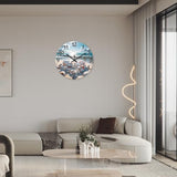 XNM Analog Blue Beach Wall Clocks for Living Room Coastal Sea Shell Wall Clocks Battery Operated 12 Inch Modern Round Glass Wall Clock Non Ticking