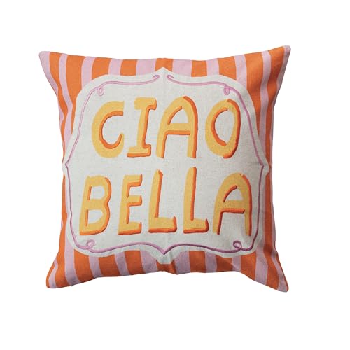 Creative Co-Op Ciao Bella Cotton and Linen Printed Pillow, Multicolor