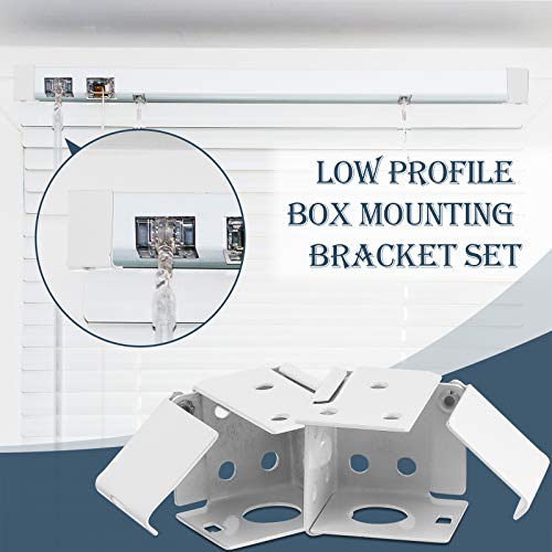 Hotop 6 Pieces 1 Inch Blind Brackets White Profile Box Mounting Iron Window Blinds Headrail Bracket Metal Low Profile Box Mounting for Window Blinds