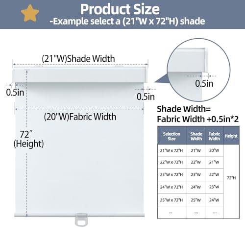 SHADEMOON Blackout Cordless Roller Shades for Windows,Free-Stop System Blind with Valance,Pull Down Room Darkening Indoor Shades,Thermal Insulated UV Blocking Fabric,Home Office(White,12" W x 72" H)