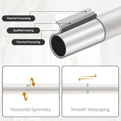 Single Curtain Rod for Windows 28 to 48 Inches(2.3-4ft): 1 inch Diameter Adjustable Curtain Rod, Heavy Duty Curtain Rod with Netted Texture Finials, Size:18-64(weathered white)