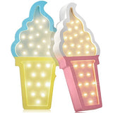 Mudder 2 Pcs Ice Cream Decor Wooden LED Night Light Romance Atmosphere Light Ice Cream Theme Party Lamps Battery Operated LED Night Lights for Spring Party Birthday Wedding(Blue-Yellow)