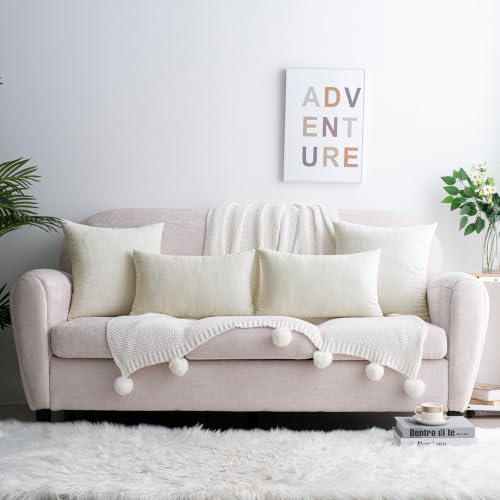 HWY 50 Throw Pillow Cover 20x20 Inch Soft Chenille Cream White Pack of 2