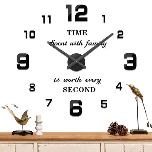 Mintime Modern Frameless DIY Wall Clock Large 3D Wall Watch Mirror Numbers for Home Office Decorations