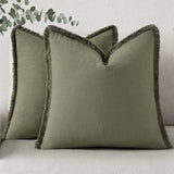 decorUhome Linen Fringe Olive Green Throw Pillow Covers 24x24 Set of 2