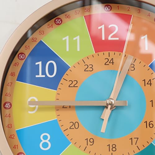 Pokinge 8 Inch Educational Time Teaching Wall Clock for Kids,Minimalist Wall Hung Clock Silent Non-Ticking Wall Clock for School Classrooms Playrooms Bedrooms