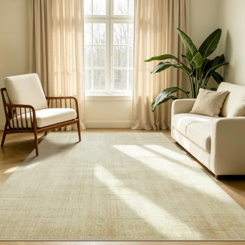Joydeco 5x7 Area Rug Classic for Living Room Bedroom Kitchen, Beige | Neutral Non Slip Soft Washable Fade Resistant Pet Friendly Foldable