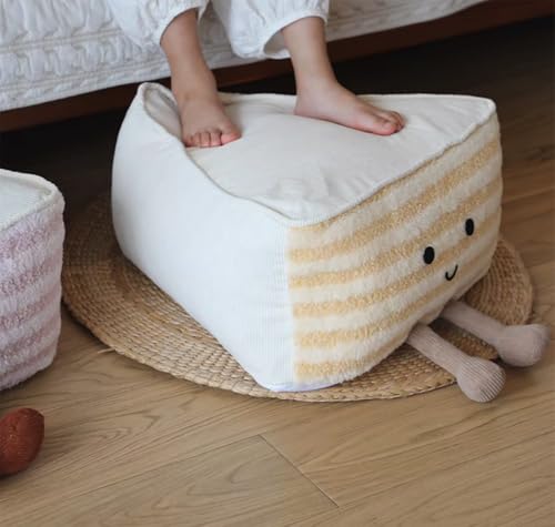 Tingting's Dream Creative Stuffed Pouf Ottoman Sofa Floor Poufs Foot Rest Tatami Bedroom Foam Particles Pouf Foot Stool Rush Cushion (Beige, 45×20CCM/17.7"×7.87")