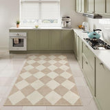 Checkered Print 3x5 Washable Area Rug for Bedroom, Non Slip Ultra Thin Beige Entryway Rug Non Shedding Kitchen Rug 3x5, Modern Checkerboard Carpet Plaid Decor for Bathroom Office Nursery