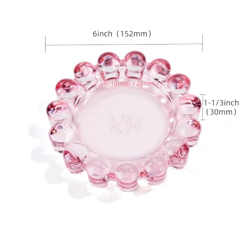 Chic Pink Bubble Glass Candle Dish – Modern Clear Glass Candle Holder for Tealights & Diffusers, Decorative Tray for Home & Tabletop Decor（1 Pack）