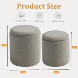 Round Ottoman with Storage Set of 2 Gray Sherpa Vanity Stool
