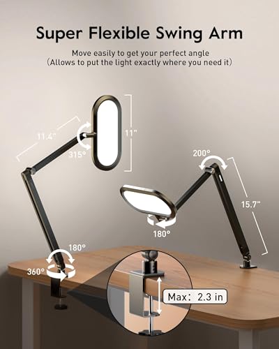 LED Desk Lamp for Home Office, Eye-Care Dual-Side Desk Light with Clamp and Stepless Knob Remote, 50 Lighting Modes, Memory, Adjustable Arm Clamp on Light for Video Conference, Zoom Call, Study