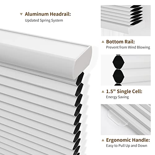Joydeco Cellular Shades Cordless, 35 Inch Wide Blackout Cellular Blinds for Windows, Waterproof Honeycomb Blinds White Window Coverings for Bedroom, Living Room, Office, Kitchen (35" W x 64" H)