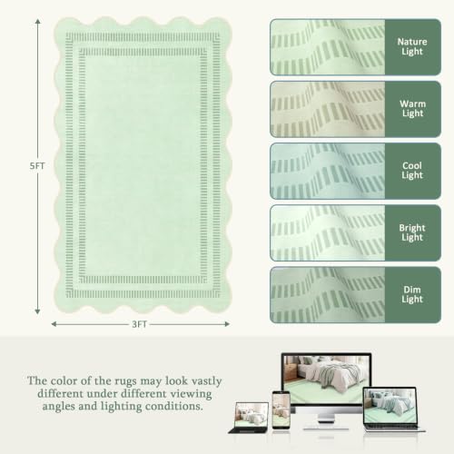 Scalloped Washable 3x5 Indoor Entryway Rug
