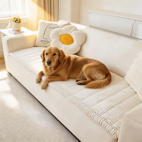 Awjcsv Couch Cover for Dogs Washable, Fuzzy Pet Couch Covers for 3 Cushion Sofa Pet Friendly, Non Slip Sofa Cover (White, 27.6" X 70.9"/70 X 180cm)