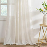 NICETOWN Sheer Linen Curtains 96 Inch Length for Bedroom Living Room 2 Panels, Ivory Rod Pocket & Back Tab Semi Sheer Drapes Privacy Semitransparent Farmhouse Window Treatment, W52 x L96