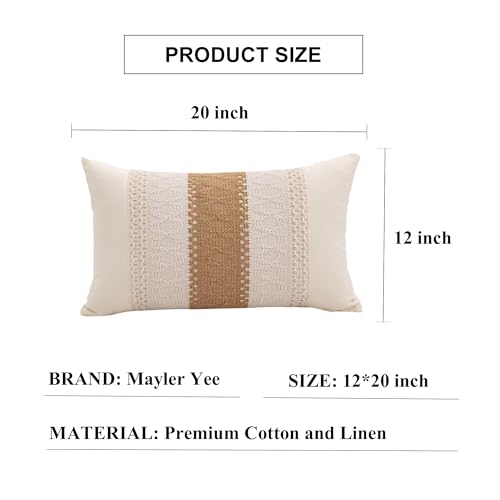 Lumbar Throw Pillow Covers 12 x 20 Inch 1PC for Farmhouse Living Room, Cotton & Burlap Textured Striped Woven Boho Pillow Covers (Beige & Brown, Single Striped)