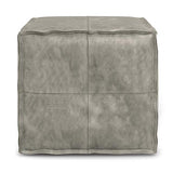 SIMPLIHOME Brody 18" Wide Square Pouf in Distressed Grey Vegan Leather