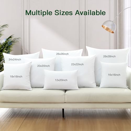 OTOSTAR Pack of 1 Down and Feather Throw Pillow Inserts, 18 x 18 Soft Fluffy Square Pillow Inserts with 100% Cotton Cover Decorative Pillows for Sofa Couch Bed-White