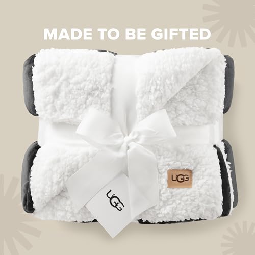 UGG Nita Throw Blanket for Bed, Soft Reversible Plush Throw for Couch and Living Room, Cozy Fluffy Blanket, Washable Bedding, Home Decor, 50-inch x 70-inch, Charcoal Grey