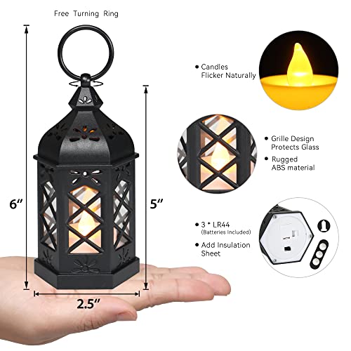 (8Pack-5Inch) Mini Lantern with Flickering LED Candle for Table Centerpiece, Black Halloween Decorations, Small Hanging Decorative Lantern for Wedding Christmas, Fall Garden Party Decor for Home