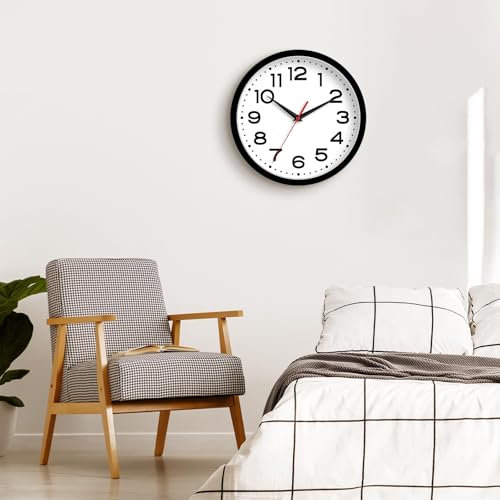 Roymnie Wall Clock Silent Non-Ticking Modern Clock Battery Operated 8 Inch Small Classic Analog Decorative for Classroom, Living Room, Office, Bedroom, School, Hotel (Black)
