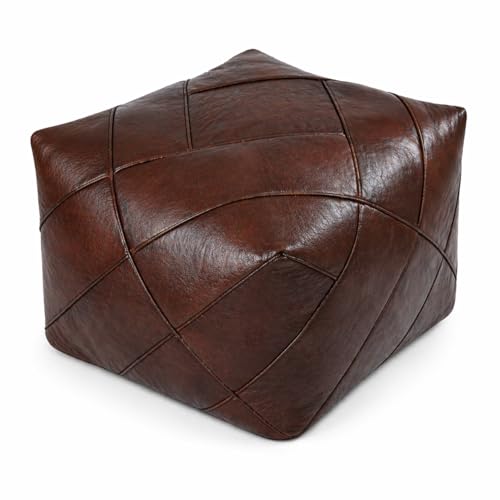 Handmade Moroccan Leather Pouf – Delivered Unstuffed – Ottoman, Footstool, Footrest, Hassock, Floor Cushion – Modern Living Room, Artisan Crafted (Dark Brown, 20 x 20 x12 inches)