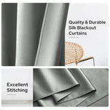 HOMEIDEAS 2 Panels Silver Grey Faux Silk Blackout Luxury Curtains, 52 X 84 Inch Room Darkening Satin Thermal Insulated Window Drapes for Bedroom Decor, Indoor