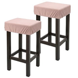 uxcell 2 Pcs Seat Covers for Dining Chairs, Bar Stool Covers Stretch Chair Seat Protector Waterproof Saddle Stools Slipcover with Elastic Band for Kitchen Bar, Textured Fleece Light Pink