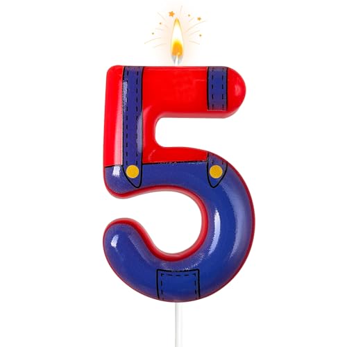 Boys and Girls Red and Blue Digital Birthday Candles, Birthday Cake Party Decorations, Cartoon Game Theme Party Decorations, Children's Party Supplies(5)