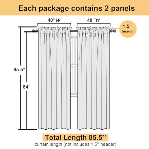 Lecloud Charcoal Grey Sheer Curtains 84 Inches Long 2 Panels, Voile Airy Light Filtering Curtains for Living Room Bedroom, Dual Rod Pocket Sheer Window Treatments Drapes, Each Panel 40" W x 84" L