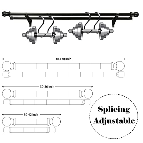 Double Curtain Rod, 1 Inch Heavy Duty Rust-Resistant Metal Dual Rod Set, Snap-On Bracket, Adjustable Segmented Design with Ball Finials, Black Curtain Rods for Windows 34-38 Inch