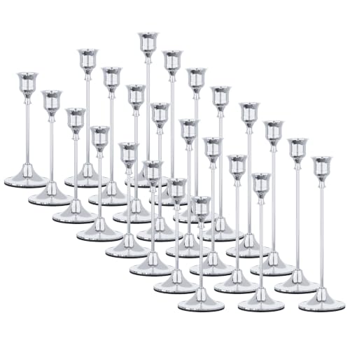 NLBTW 24 Pcs Silver Taper Candle Holder Bulks for Wedding Party Table Decor