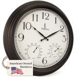 18 inch Outdoor Clocks for Patio Large Waterproof with Thermometer - Black Indoor Outdoor Clock with Temperature and Humidity for Wall - Weatherproof, Accurate & Easy to Read for Pool, Patio & Garden