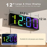 JALL 12" Large Digital Wall Clock, Big LED Number Dispaly, Remote Control, RGB Colors, DST, Night Light for Classroom Living Room Bedroom Birthday Gift for Senior, Men Women (Black, 12 inches)