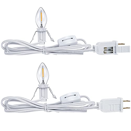 Accessory Cord with A LED Light Bulb Lamp Kit, 6Ft Christmas Village Lights Cord with On/Off Switch and Spare Fuse, Blow Mold Light for Christmas Houses Village, Holiday Craft Decorations(2 Pieces)