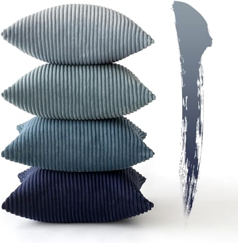 MIULEE Soft Corduroy Decorative Throw Pillow Covers Blue Navy Series 20x20