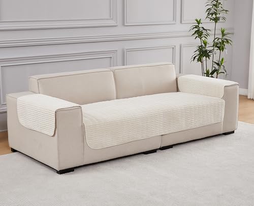 Sofa Armrest Cover Couch Arm Cover Arm Covers for Chair, Anti-Slip Couch Arm Protectors Sofa Arm Rest Covers (Cream White, 18x22x2pcs)