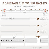 Tension Curtain Rod 51-168 In (4-14 Ft), Extra Long Curtain Rods No Drilling for Window Treatment Rods, Adjustable Heavy Duty Tension Rod, Outdoor Curtain Rods for Patio, Never Rust, White