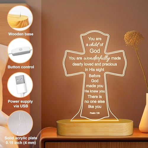 OkiyiD Baptism Gift for Girl Boy, Christening Gifts, Cross 3D Night Light LED Illusion Lamp,Soft Warm Lamp for Kids Bedroom Decoration, You are a Child of God