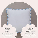 BEBE BASK Scalloped Pillow Cover - Set of 2-18 x 18 Inch - Scallop Pillow Cover – White and Blue Scalloped Pillows - Scallop Pillows - 100% Cotton - Grandmillennial Style (White/Blue)