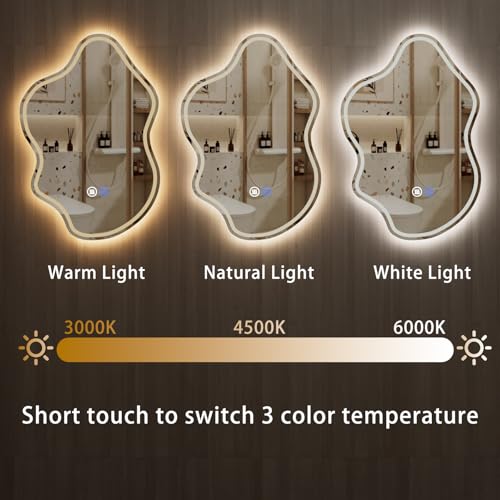 32"x 22" Irregular LED Bathroom Mirror with Lights,Cloud Smart LED Mirror for Bathroom,Dimmable Lighted Bathroom Mirror with Anti-Fog, Backlit and Front Lighted Asymmetrical Vanity Mirror