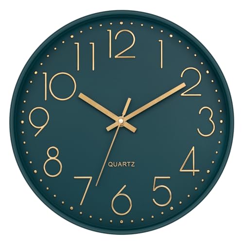 Lumuasky Wall Clock,Battery Operated Modern Analog Silent Non-Ticking Decorative Emerald Clock for School Office Classroom Bedroom Kitchen Living Room Nursery Decor (12 inch)