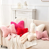 Pink Bow Pillow,12'' Bow Shaped Pillow with Faux Rabbit Fur,Soft Bow Throw Pillows Aesthetic Bow Decorative Pillows for Bed Sofa Couch Home Decor